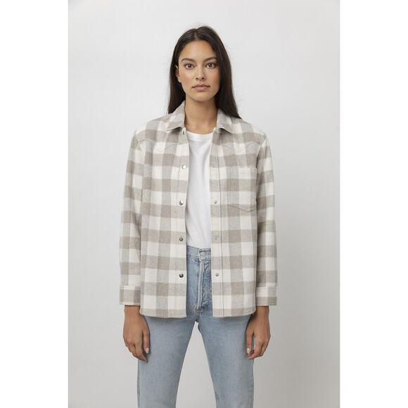 RAILS Tripp Shirt Jacket Ivory Rain Checkered Fleece Flannel Women's M - Picture 2 of 13